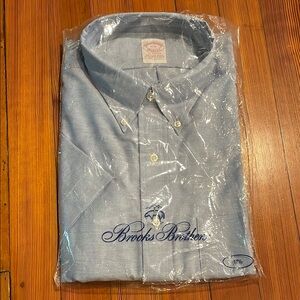 Brooks Brothers Blue Cotton Oxford Short Sleeve Button Down Shirt 17.5
